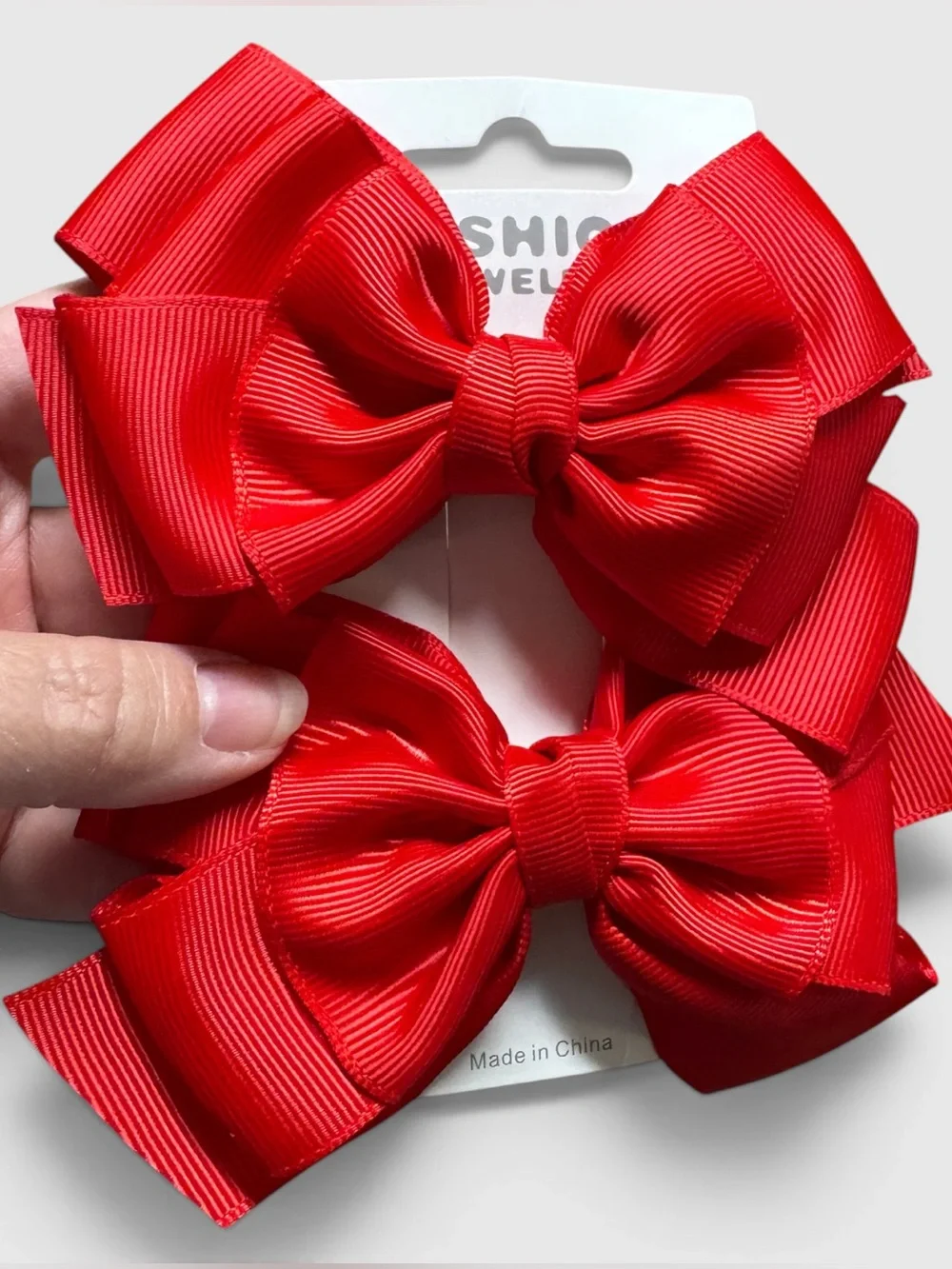 Set of 2 Large Red Boutique Grosgrain Hair Bow Clips NWT